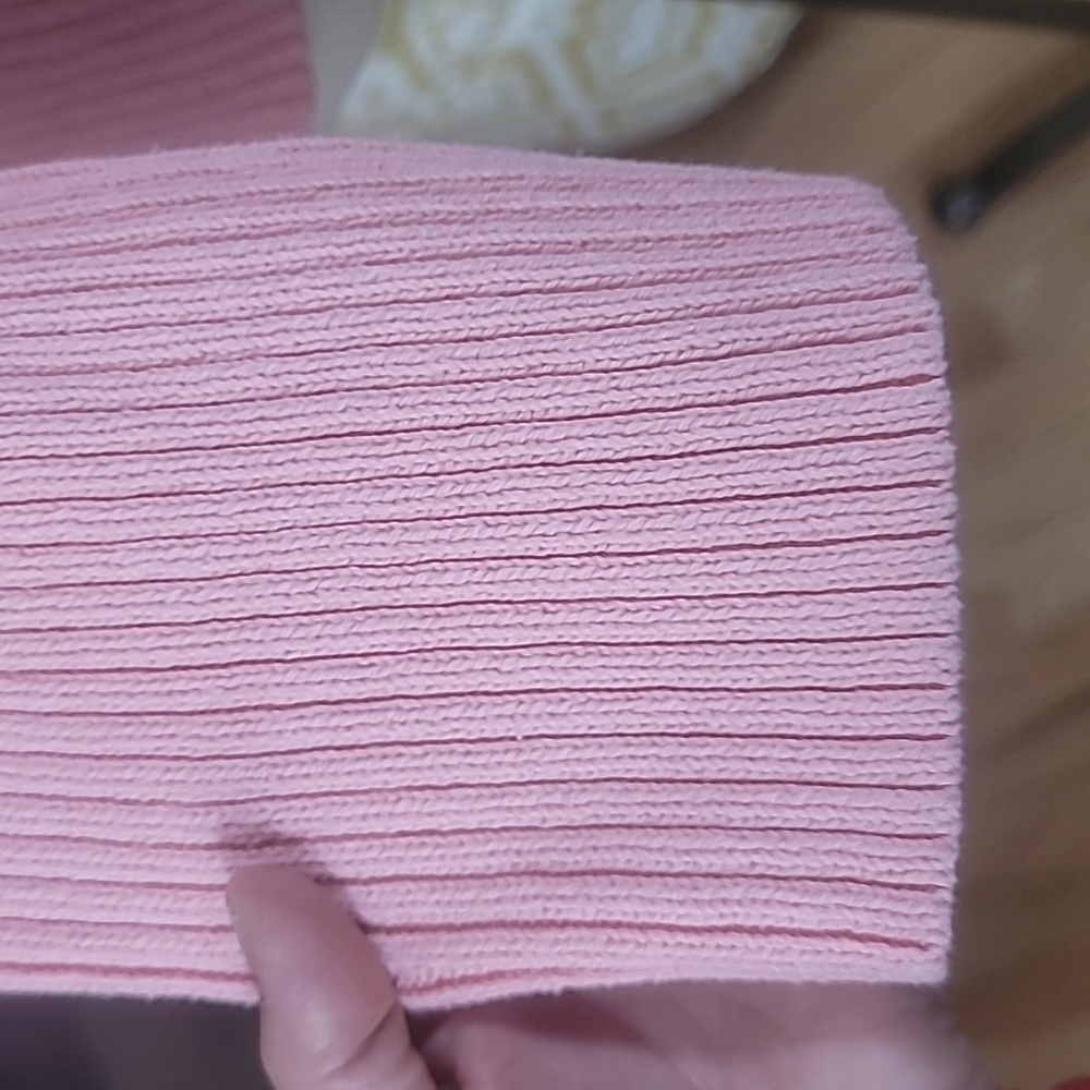 Pink and white mock neck sweater ribbed flare sleeves no tags see measurements - Picture 6 of 14